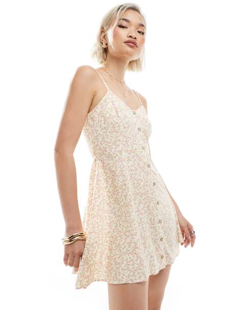 Miss Selfridge - Rara - Vestito corto giallo a fiorellini con bottoni e spalline sottili - view 1