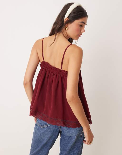 Miss Selfridge - Rød cami-top i chiffon og blondestof, 4 af 4