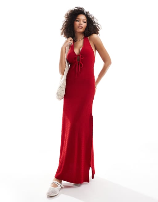 Miss Selfridge - Rød og tekstureret maxikjole