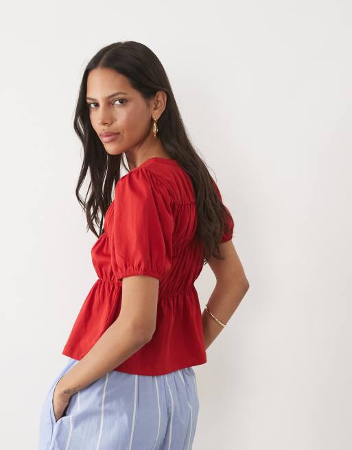 Miss Selfridge - Rød peplum-top med rynker, 4 af 4