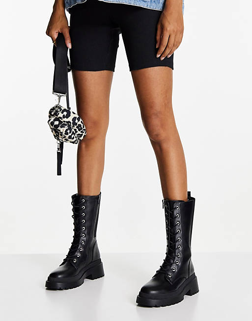 Women Boots/Miss Selfridge rebound black lace up knee boot 