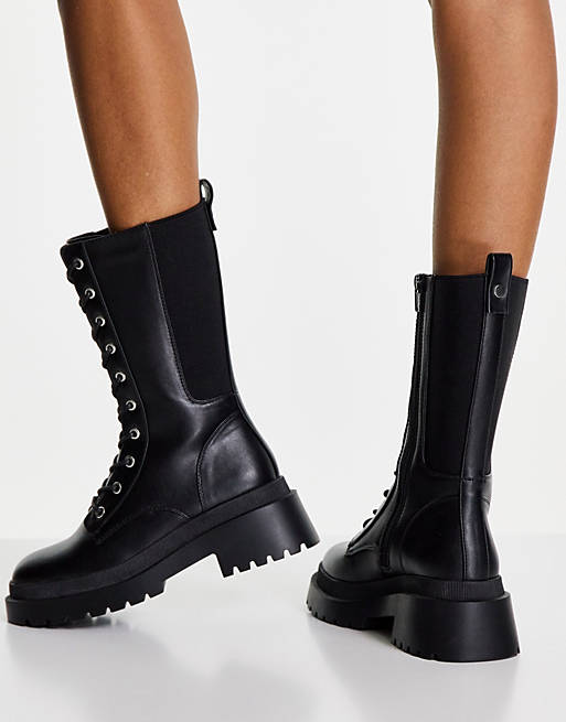 Women Boots/Miss Selfridge rebound black lace up knee boot 