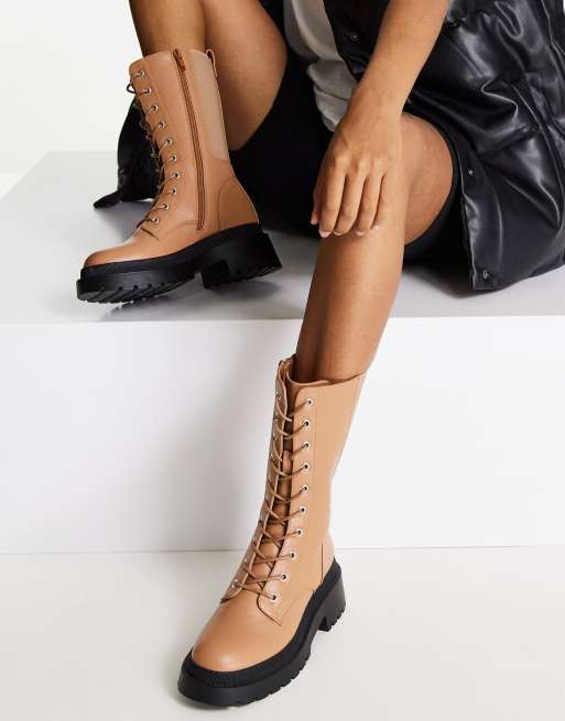 Miss Selfridge rebound camel lace up knee boot