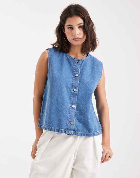 Miss Selfridge - Recht gilet in mid-wash - view 1