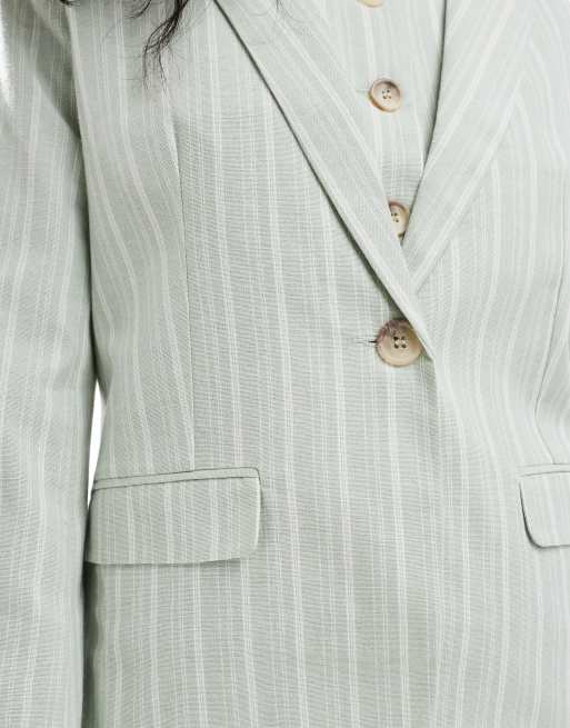 Miss Selfridge relaxed blazer in green pinstripes - part of a set, 2 of 4