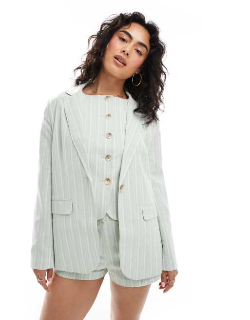 Miss Selfridge relaxed blazer in green pinstripes - part of a set, 3 of 4