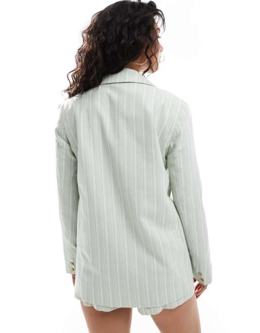 Miss Selfridge relaxed blazer in green pinstripes - part of a set, 4 of 4