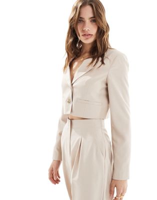 Miss Selfridge relaxed cropped blazer co ord in taupe fleck-Neutral