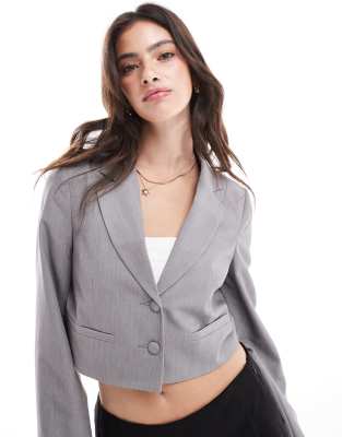 Miss Selfridge Relaxed Cropped Blazer In Gray