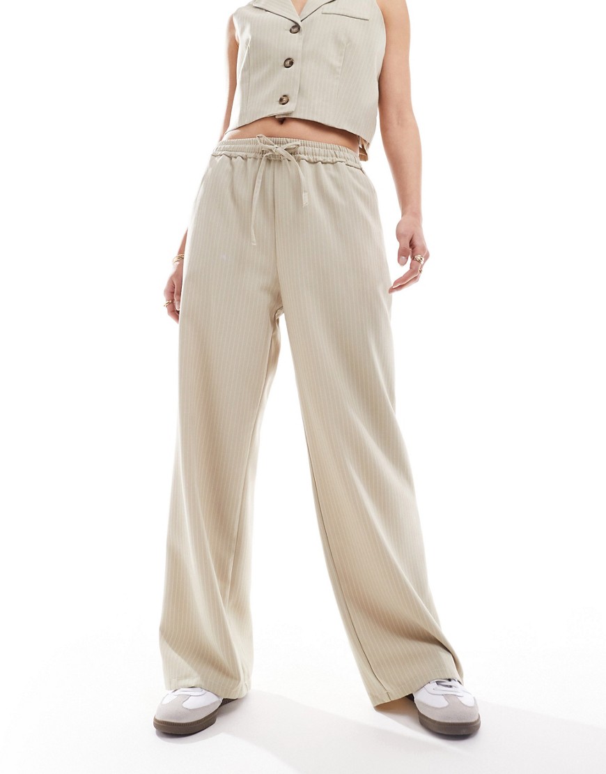 Miss Selfridge Relaxed Pull On Pants In Beige Pinstripe - Part Of A Set-neutral