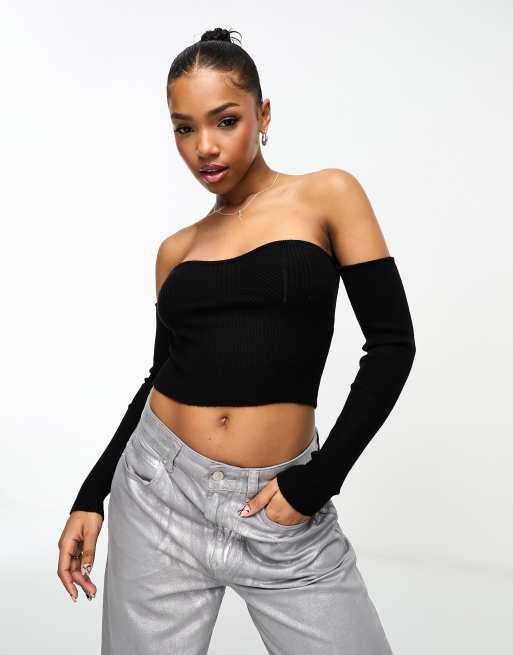 Black Ribbed Bandeau Top