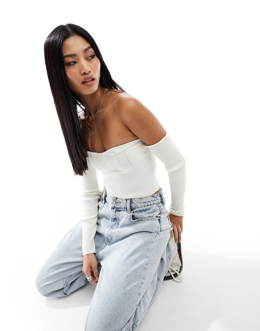 Miss Selfridge removable sleeves bandeau top in cream-White