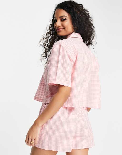 Miss Selfridge Resort Camicia a quadri color pesca e arancione