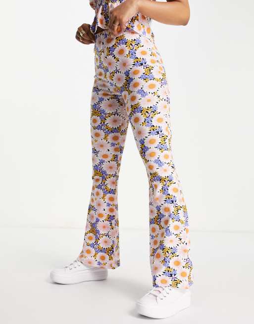 Fila flared pants in flower check pattern