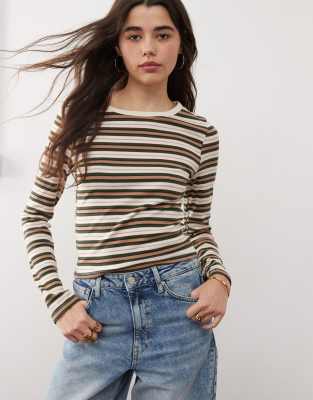 retro stripe long sleeve top-Multi