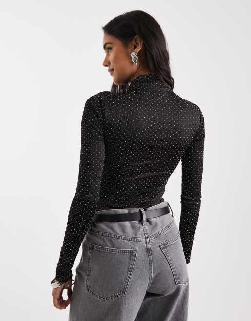 Miss Selfridge rhinestone bodysuit in black, 4 of 4