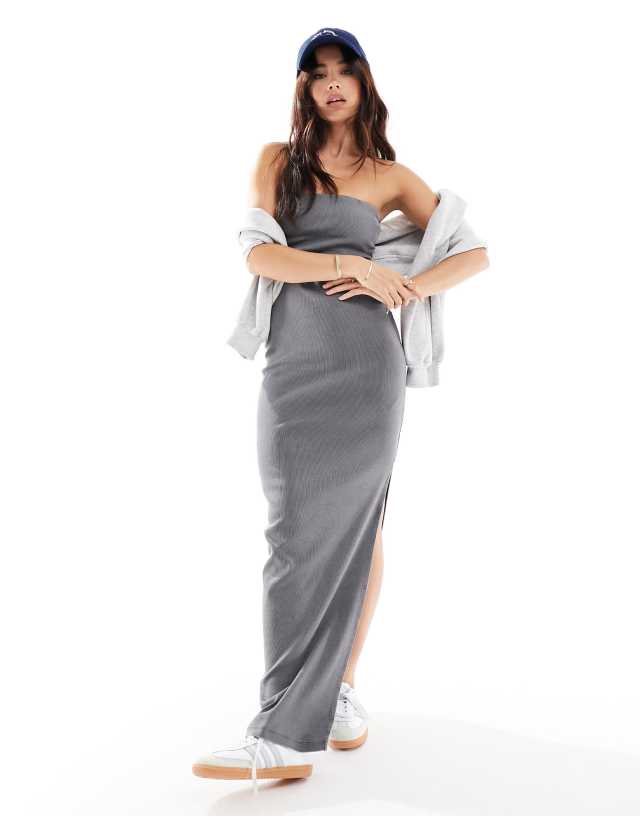 Miss Selfridge - rib bandeau maxi dress in washed charcoal