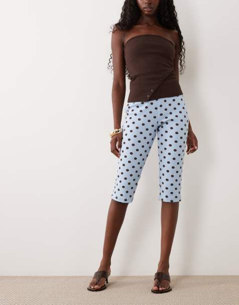 Miss Selfridge rib capri pants in blue polka dot (part of a set) - view 1