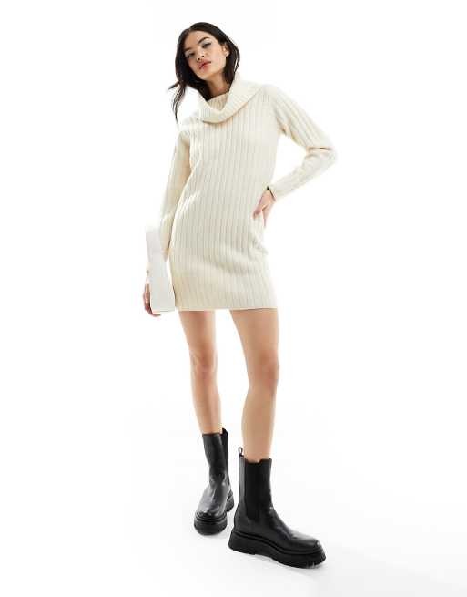 Miss Selfridge rib chunky cowl neck knit mini dress in cream