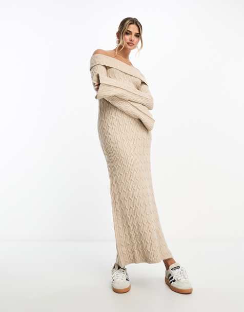 NA-KD x Lillie Grace ribbed side slit maxi dress in beige