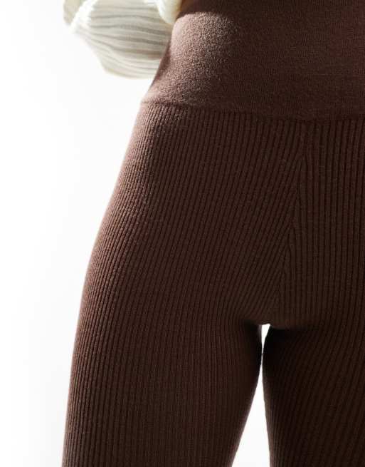 Miss Selfridge rib knit cosy legging in chocolate