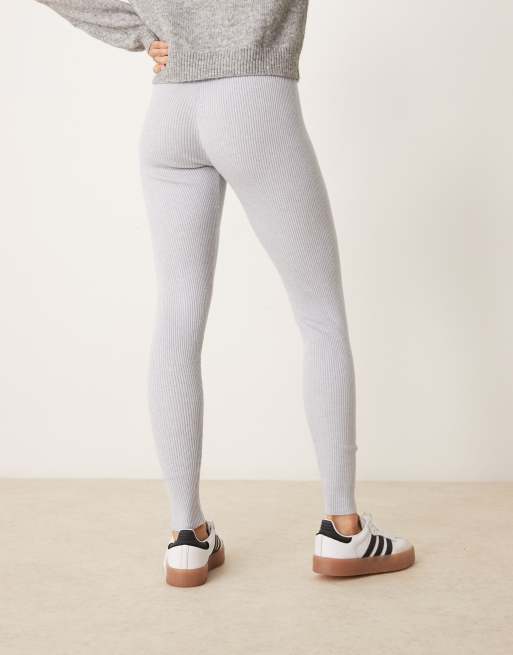 Miss Selfridge rib knit cosy legging in light grey marl ASOS