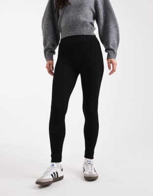 Miss Selfridge Rib Knit Cozy Legging In Black