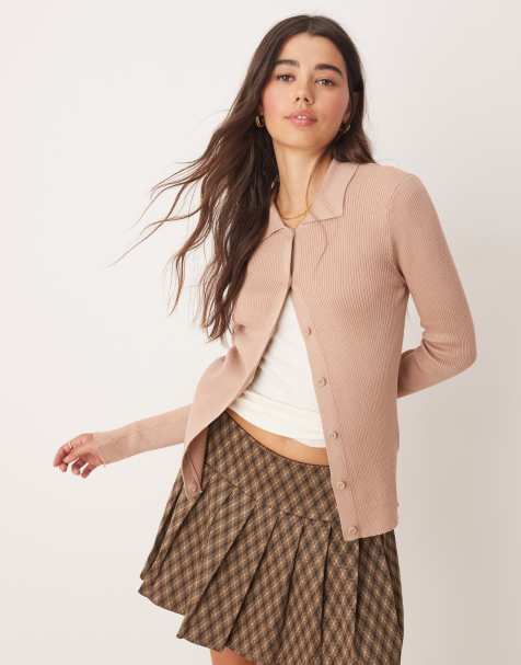 Miss Selfridge rib knit fitted cardigan in camel - view 1
