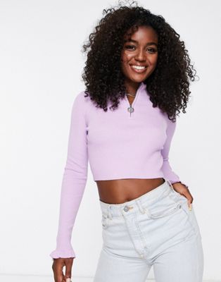 Miss Selfridge rib knit half zip jumper in lilac  - ASOS Price Checker