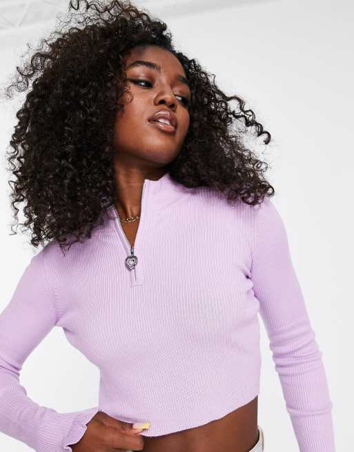 Miss Selfridge rib knit half zip jumper in lilac | ASOS