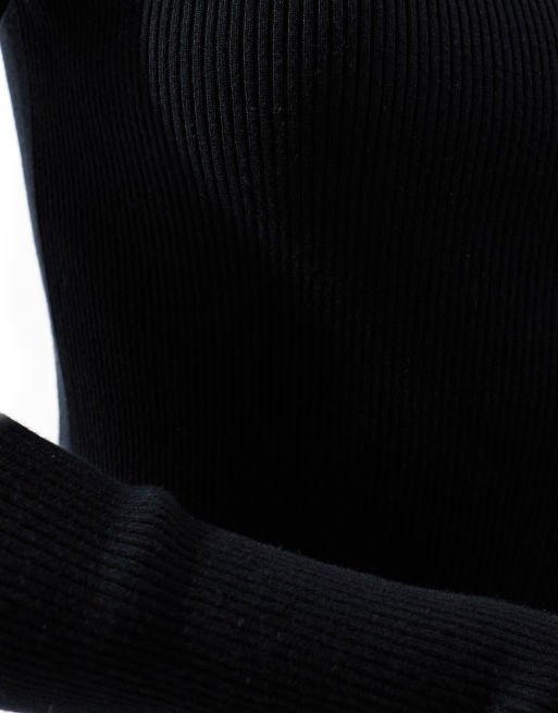 Miss Selfridge - Top dos nu à manches longues en maille côtelée - Noir