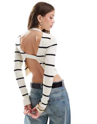 Shop Miss Selfridge rib knit open back long sleeve top in mono Online – Trendy & Affordable Fashion