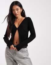 ASOS DESIGN high neck longline knit cardigan in chocolate