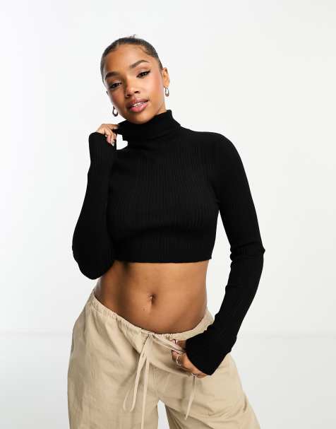 Miss Selfridge rib knit roll neck in black - view 1