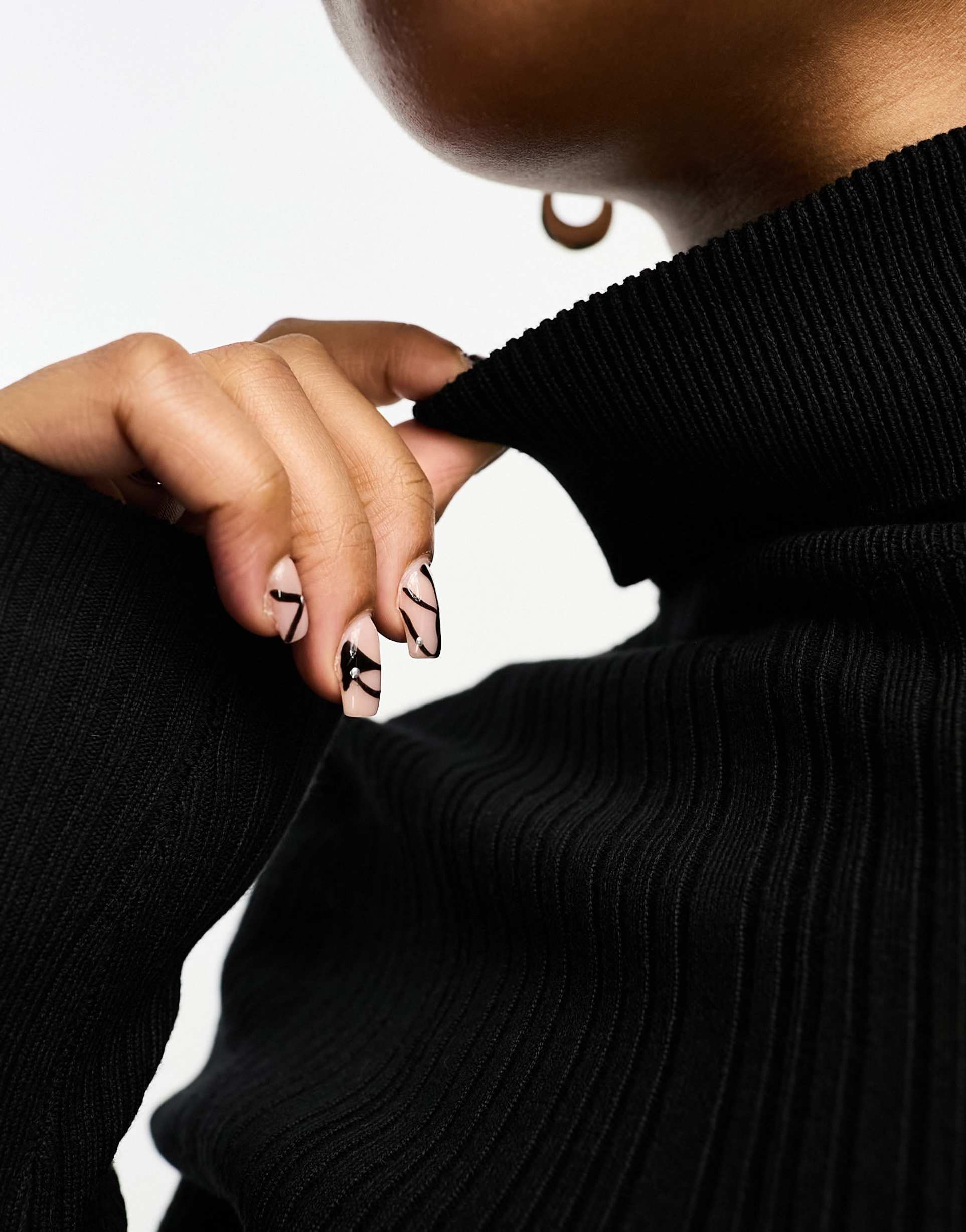 miss selfridge rib knit roll neck in black