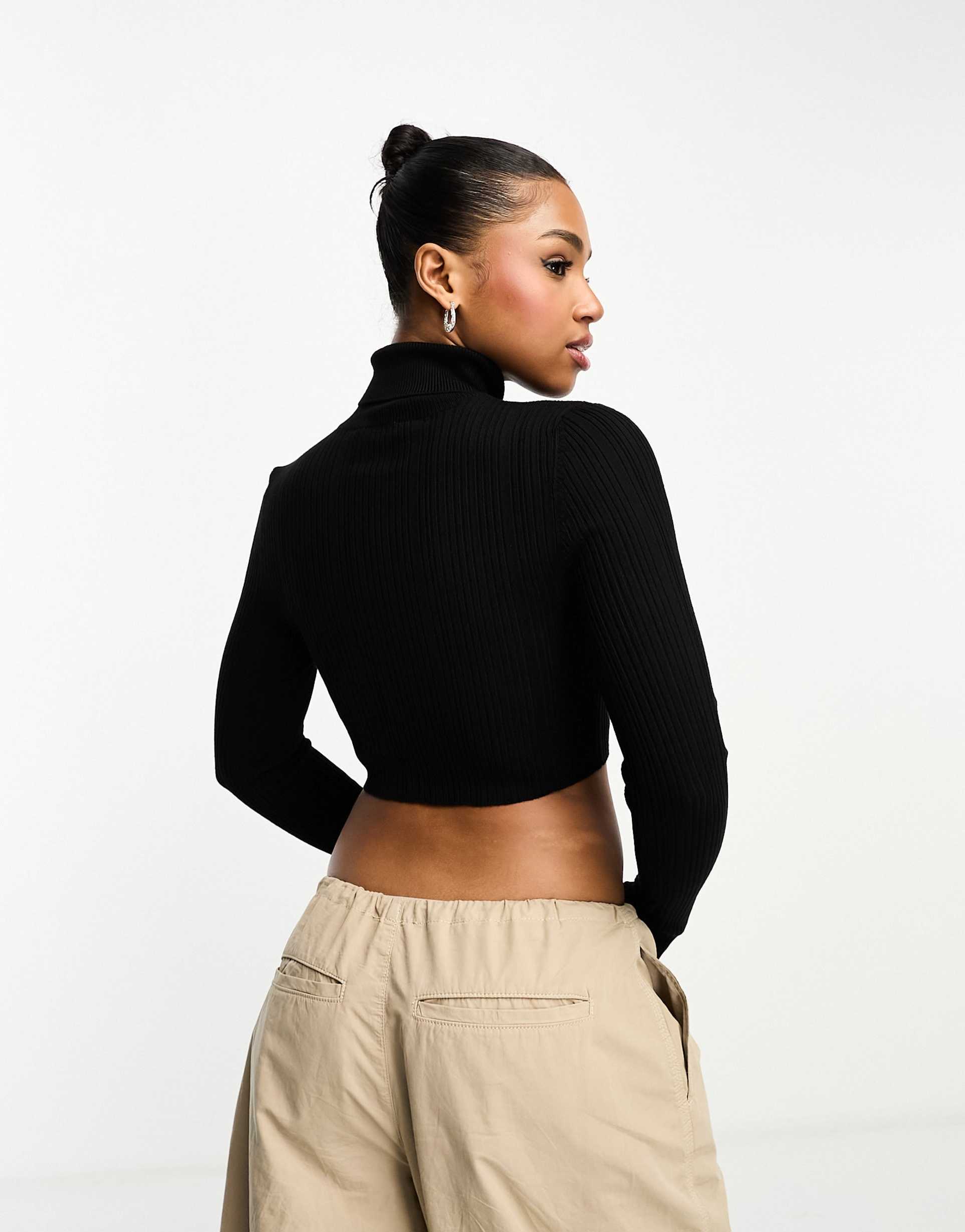 miss selfridge rib knit roll neck in black