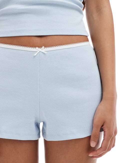 Miss Selfridge rib micro short in pale blue, 4 of 5