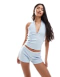 [Miss Selfridge] Miss Selfridge rib micro shorts in pale blue-Multi 16 Pale blue