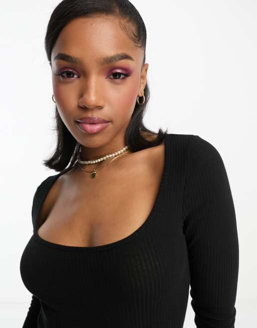 Miss Selfridge rib scoop neck maxi dress in black, 2 of 4