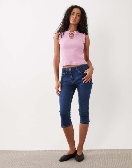 Miss Selfridge rib sleeveless keyhole top in mauve, 2 of 4