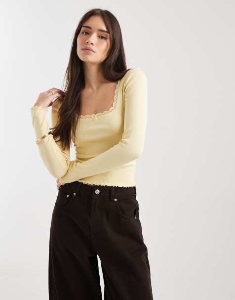 Miss Selfridge rib square neck top in buttermilk