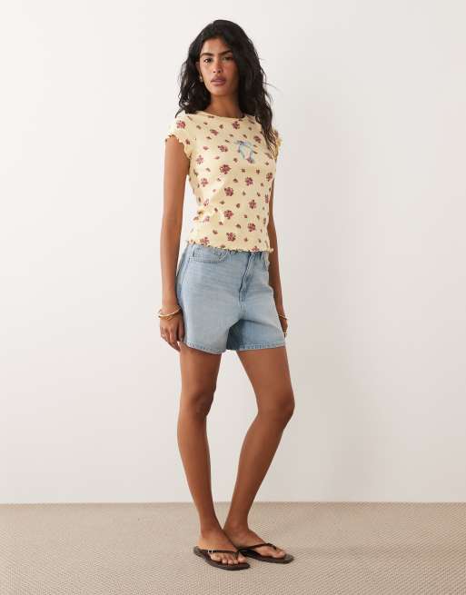 Miss Selfridge ribbed baby tee in buttermilk floral print, 2 of 4