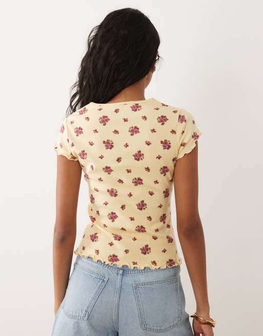 Miss Selfridge ribbed baby tee in buttermilk floral print, 4 of 4