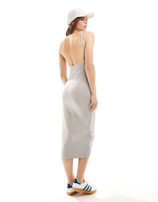 Miss Selfridge ribbed backless midi dress in washed stone