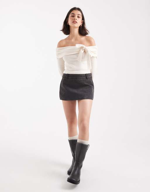 Miss Selfridge ribbed bardot with bow detail in cream, 2 of 4