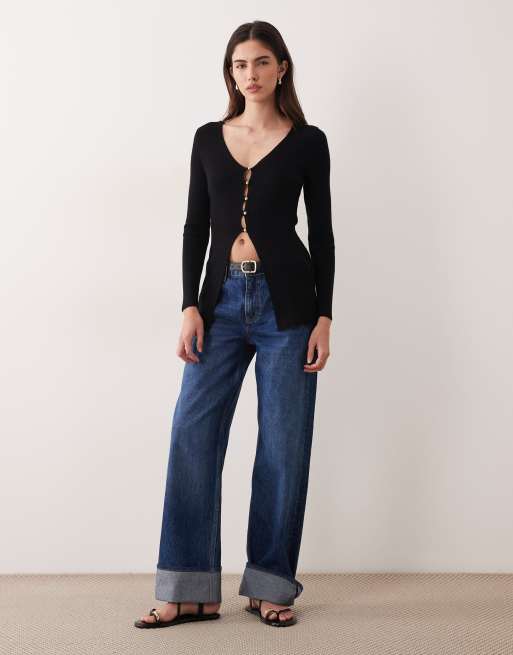 Miss Selfridge ribbed button through knitted longline cardigan, 2 of 4