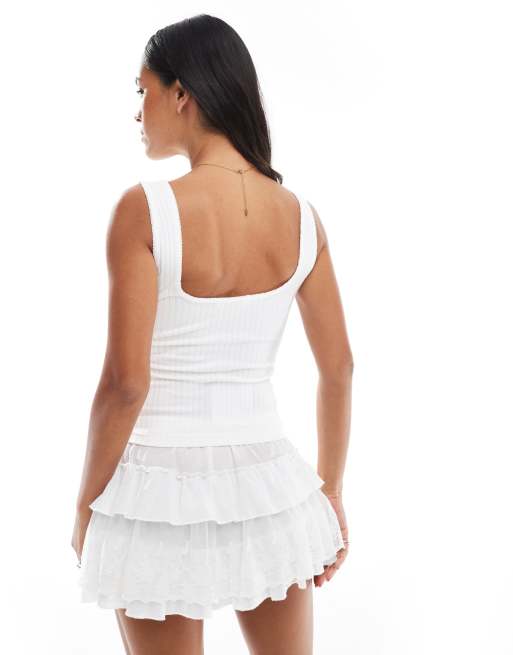 Miss Selfridge ribbed button through singlet in white | ASOS