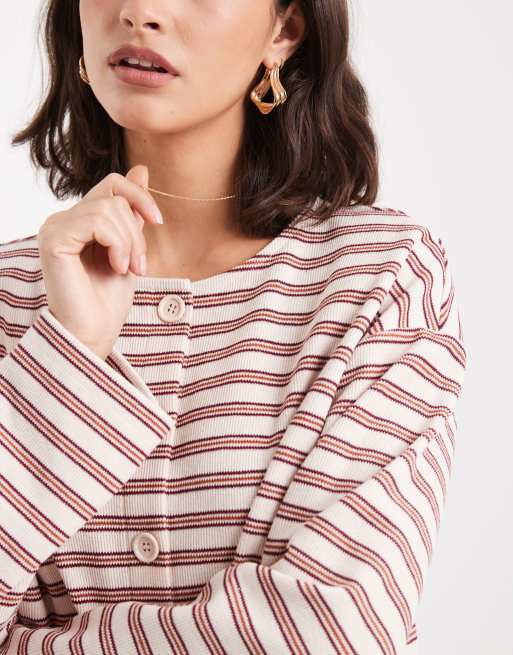 Miss Selfridge ribbed button up long sleeve cardigan in stripe, 2 of 4