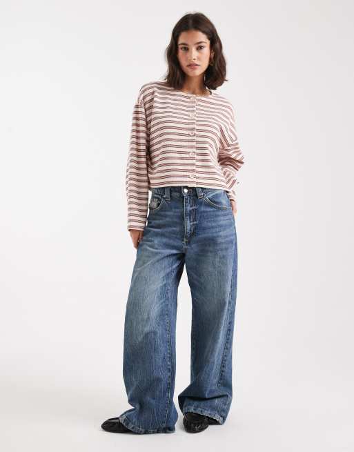 Miss Selfridge ribbed button up long sleeve cardigan in stripe, 3 of 4