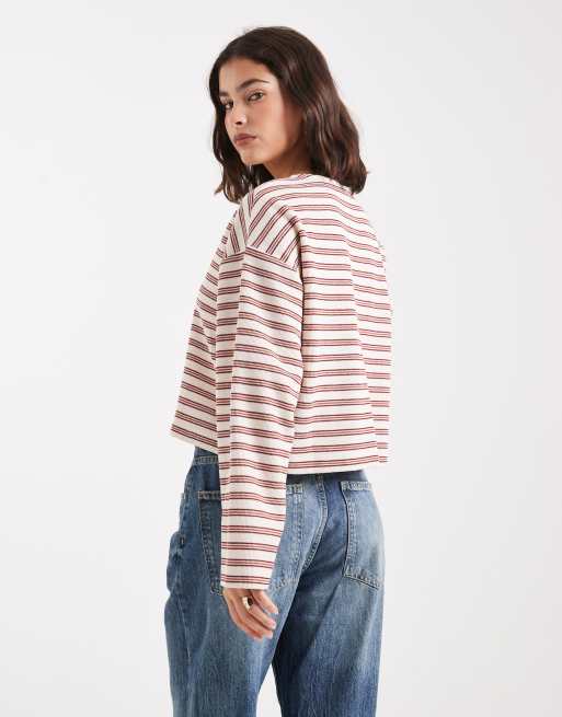 Miss Selfridge ribbed button up long sleeve cardigan in stripe, 4 of 4